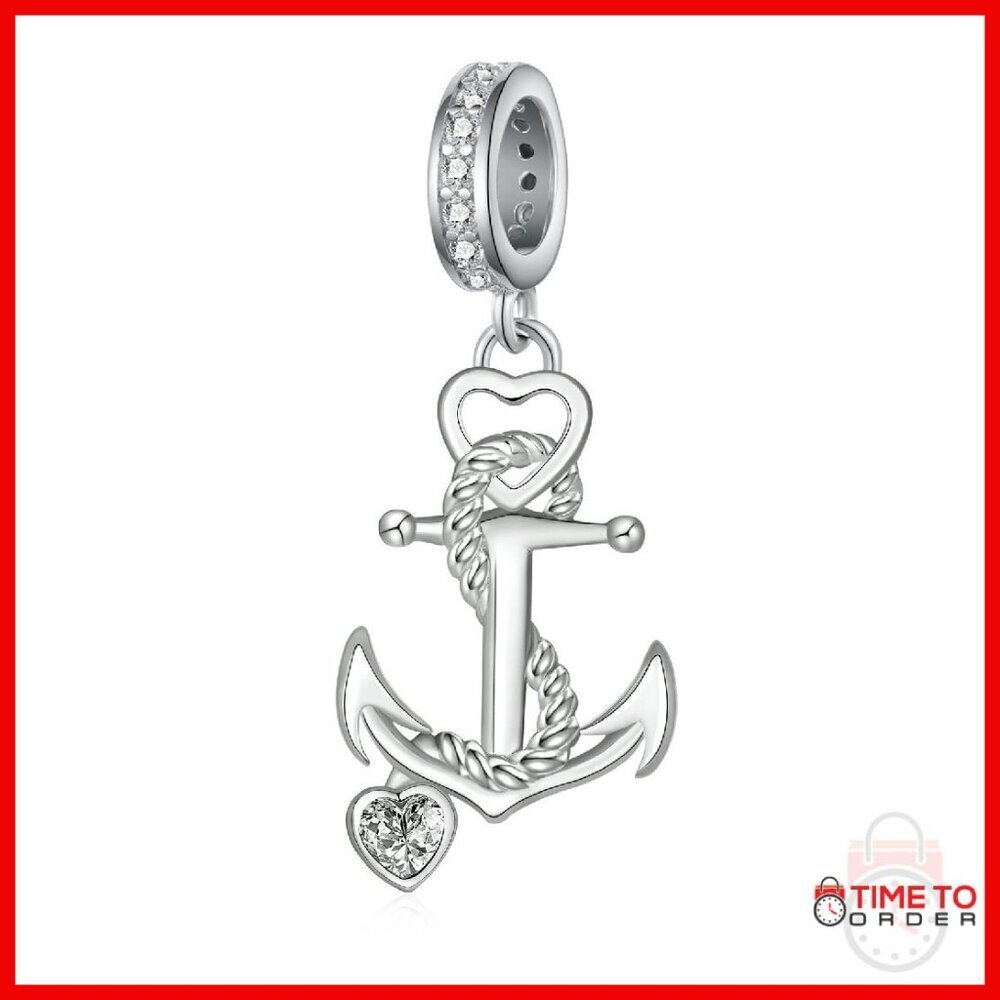 Sterling Silver Anchor Charm Bracelet 20x13mm Nautical Jewelry Gift
